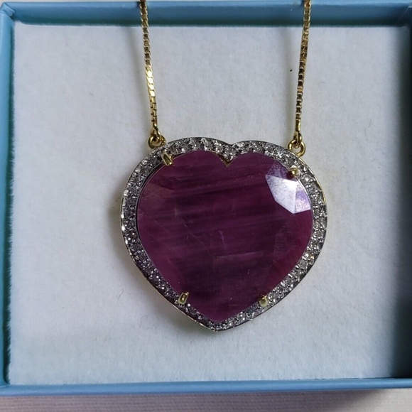 Vintage Heart Ruby and Diamond Necklace
